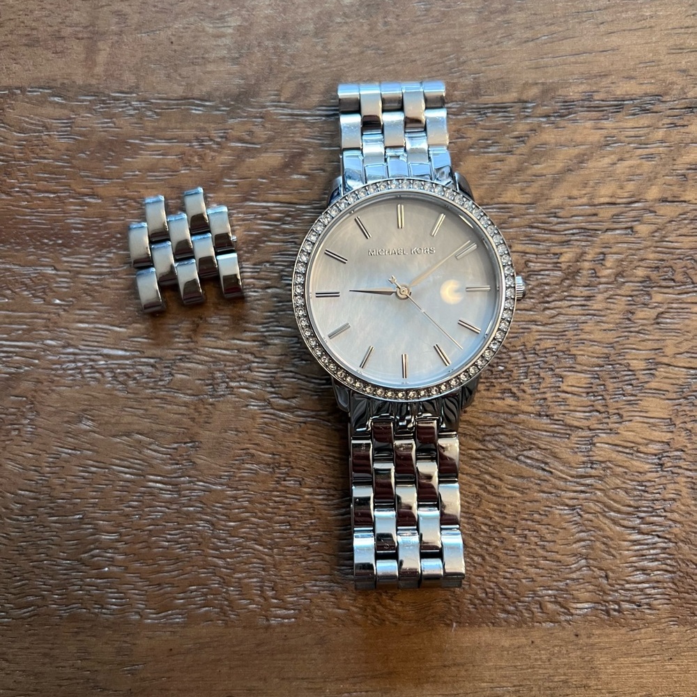 Michael Kors Silver Stainless Steel Crystal Bezel Watch